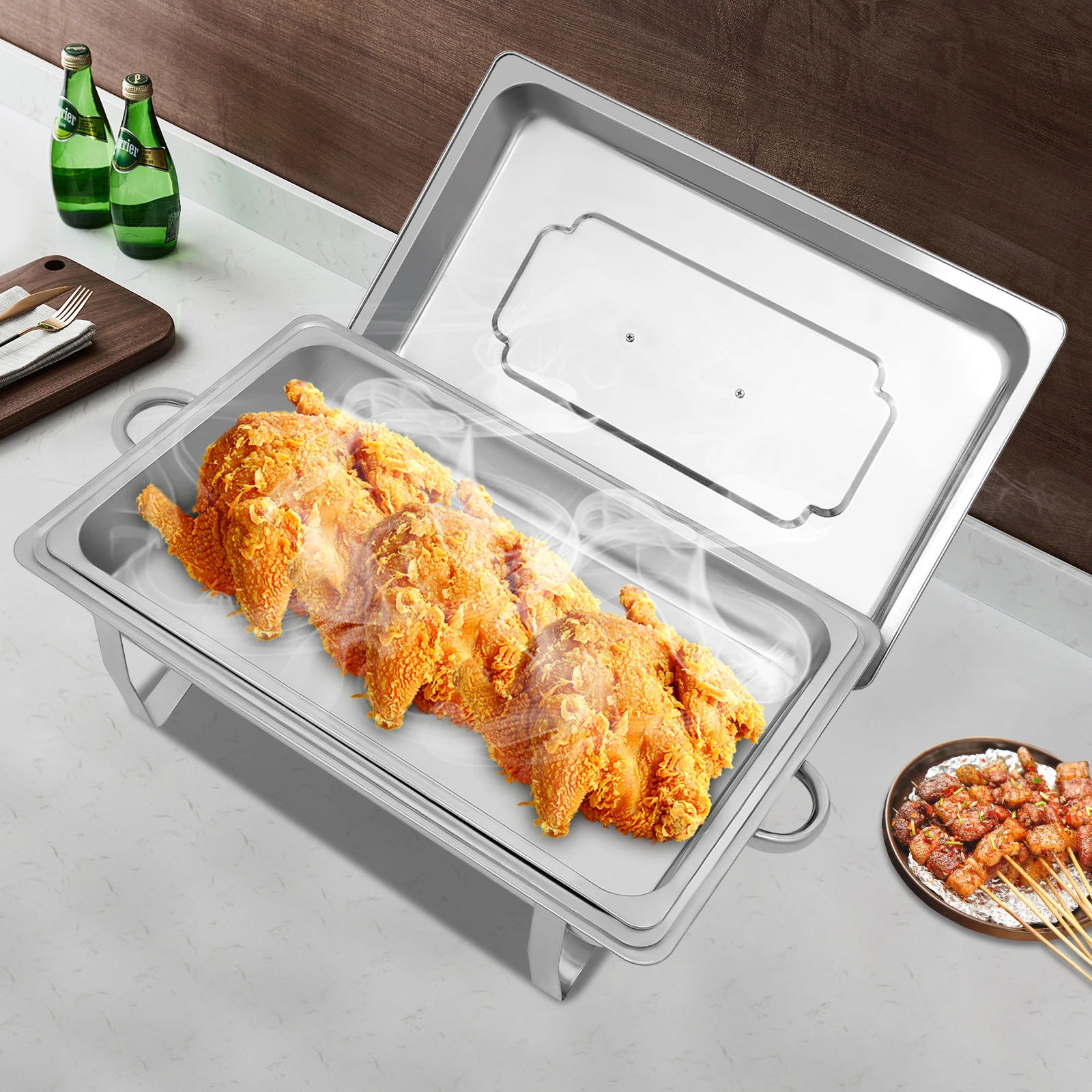 Speisenwärmer, Buffet-Server, Chafing Dish, 9 l, zusammenklappbar, Einzelgitter, Speiseherd, hält die Temperatur, Chafing Dish aus Edelstahl – Detail 5