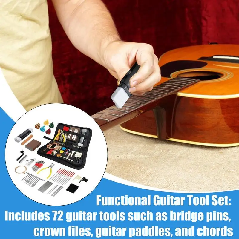 

Guitar Repair Kit 72X Maintenance Tool Kit With Carry Bag String Instrument Accessories For Musicians Care Set With Strings