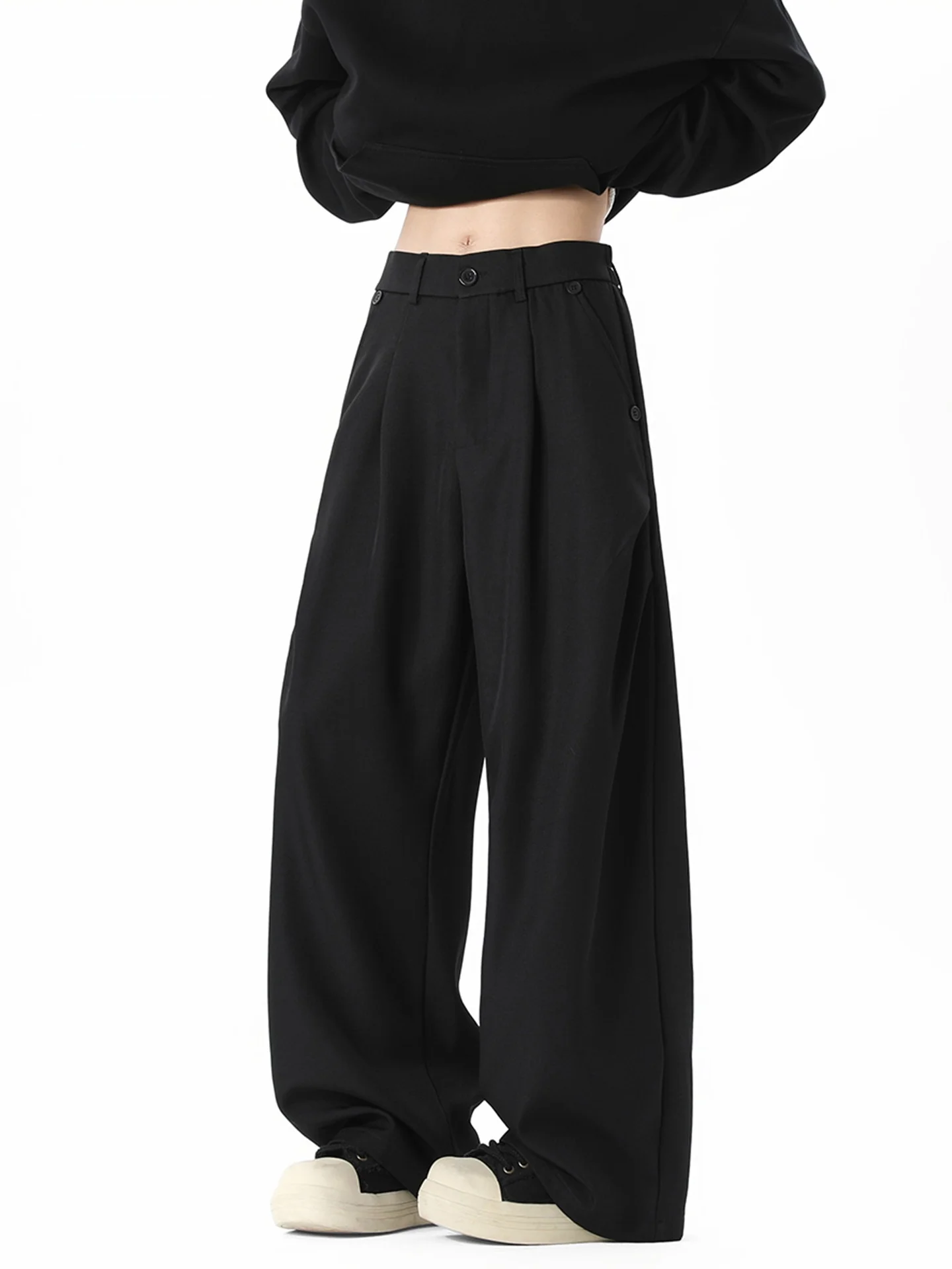 

Мужские прямые брюки с широкими штанинами, осенне-зимние, из полиэстера, немнущиеся, прочные, с аккуратной посадкой, с отворотами, в американском ретро-стиле