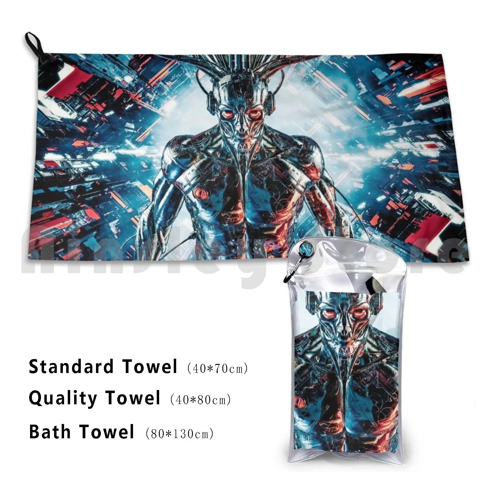 Servant Of The Machine Bath Towel Beach Cushion Science Fiction Fantasy Android Robot Cyborg Sci Fi Scifi