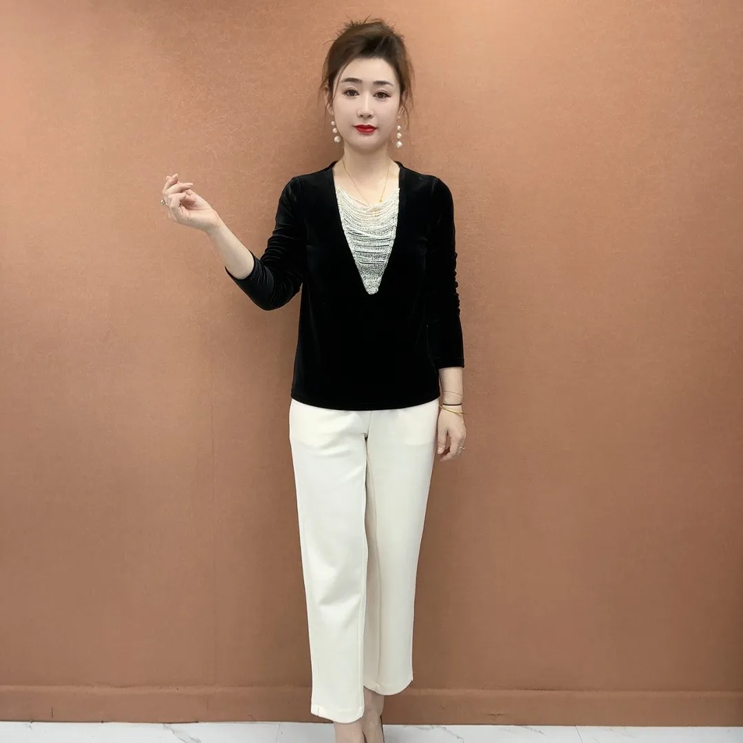 

Вельветовый женский топ с длинным рукавом и V-образным вырезом, с эффектом похудения, модный дизайн, женская одежда, брюки-кюлоты, стандартный крой.