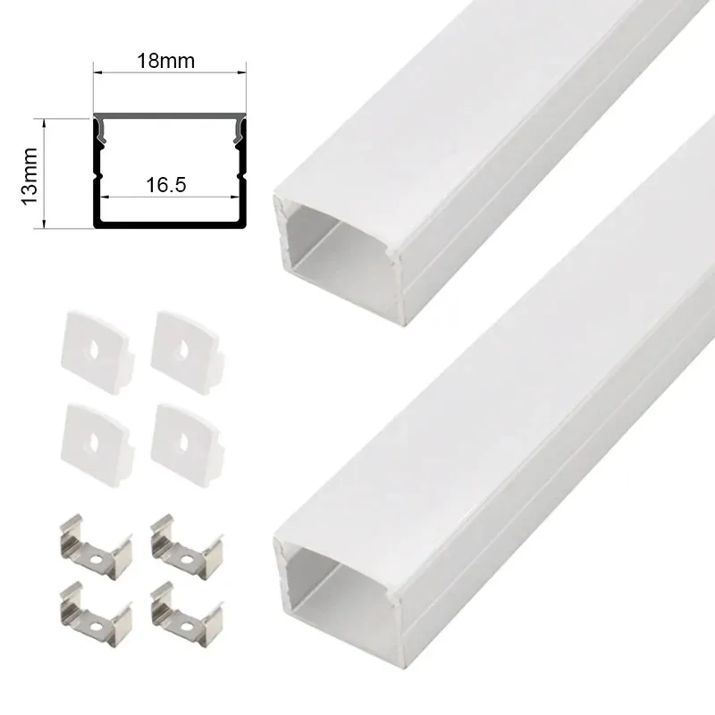 18x13mm LED Aluminum Profile Narrow Cabinet Light Milky PC Diffuse Channel Recessed Bookcase Closet Linear Strip Light