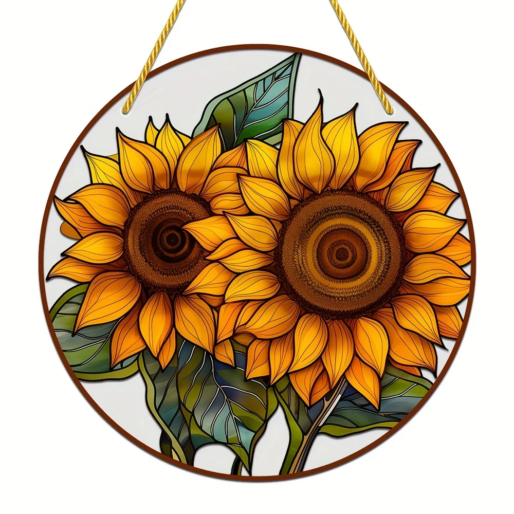 Sunflower Flower Sun Absorber, Hanging, Acrylic Logo, Round Wreath Decoration, Wall, Home, Room Decoration, Sun Absorber