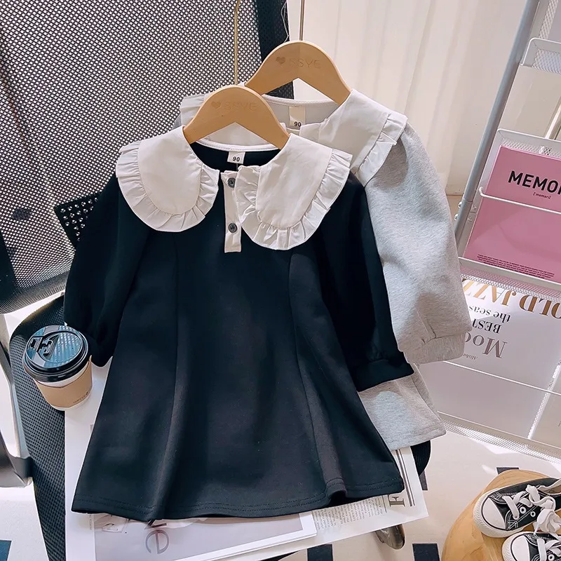 

New Autumn Girls Hoodie Dress 2025 Casual Sports Style Baby Girls Lapel Long Sleeve Princess Dress Kids Clothes