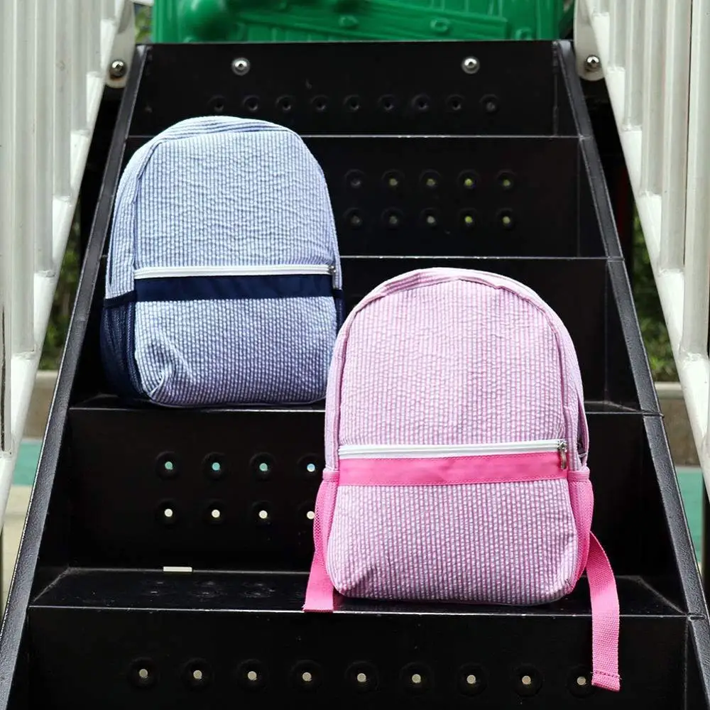 

Hot Sale Convenient Seersucker School Bag Kid Lunch Bag Cotton One-piece Striped Backpack Trip One-piece Multicoloured Light Bag