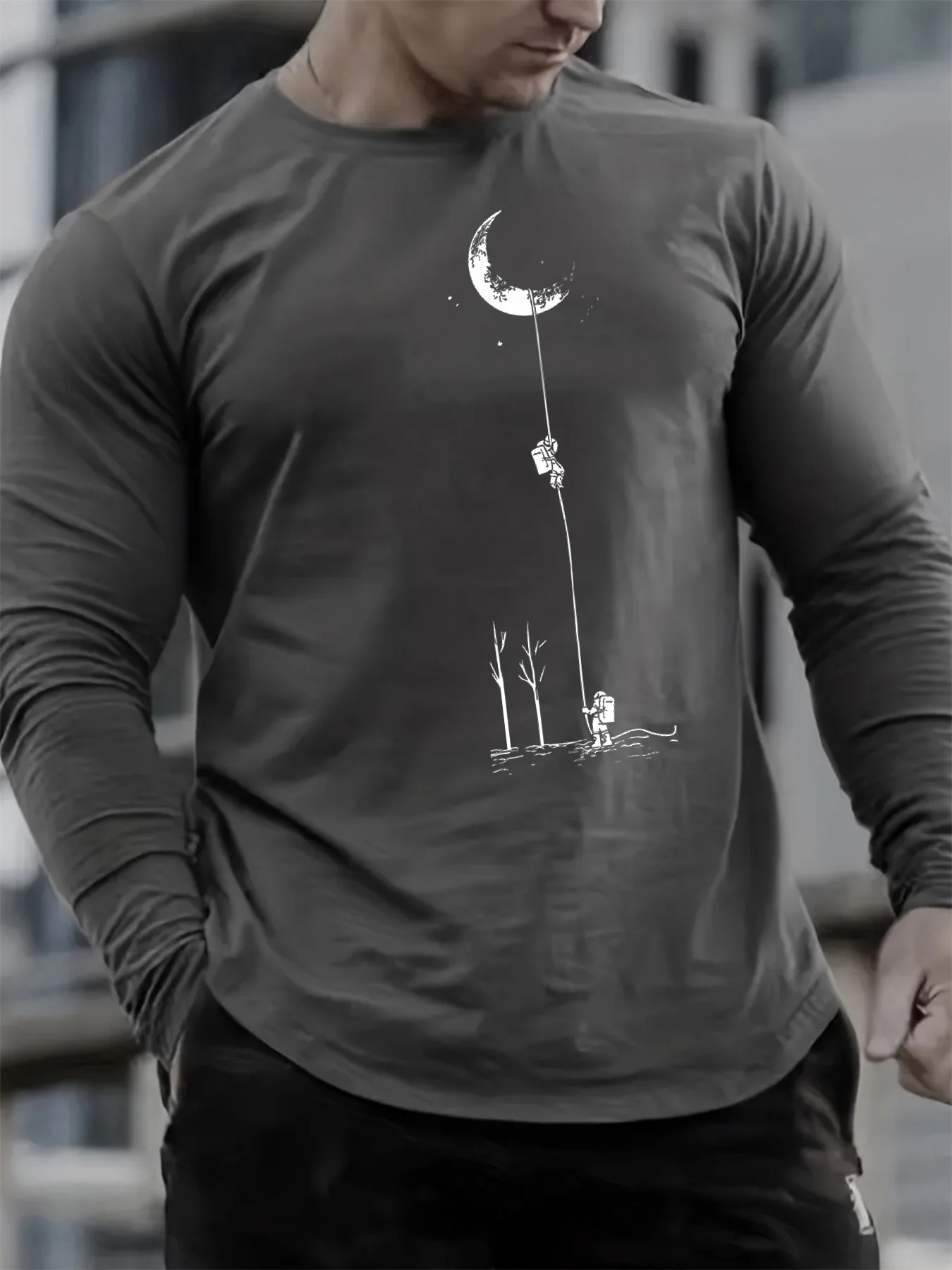 2026 الرجال الأساسية الدافئة الداخلية فضفاضة تنفس مريحة طويلة الأكمام الرياضة عادية مطبوعة الجولة الرقبة طويلة الأكمام تي شيرت