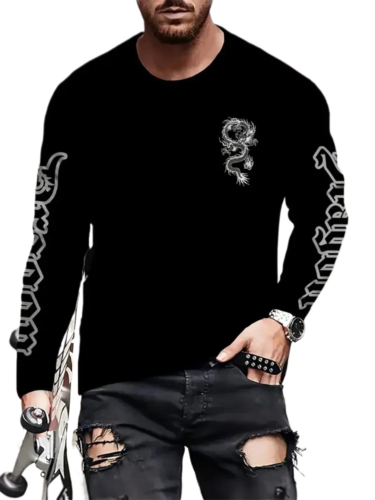 Street Fashion Casual - Camiseta Masculina de Manga Longa com
