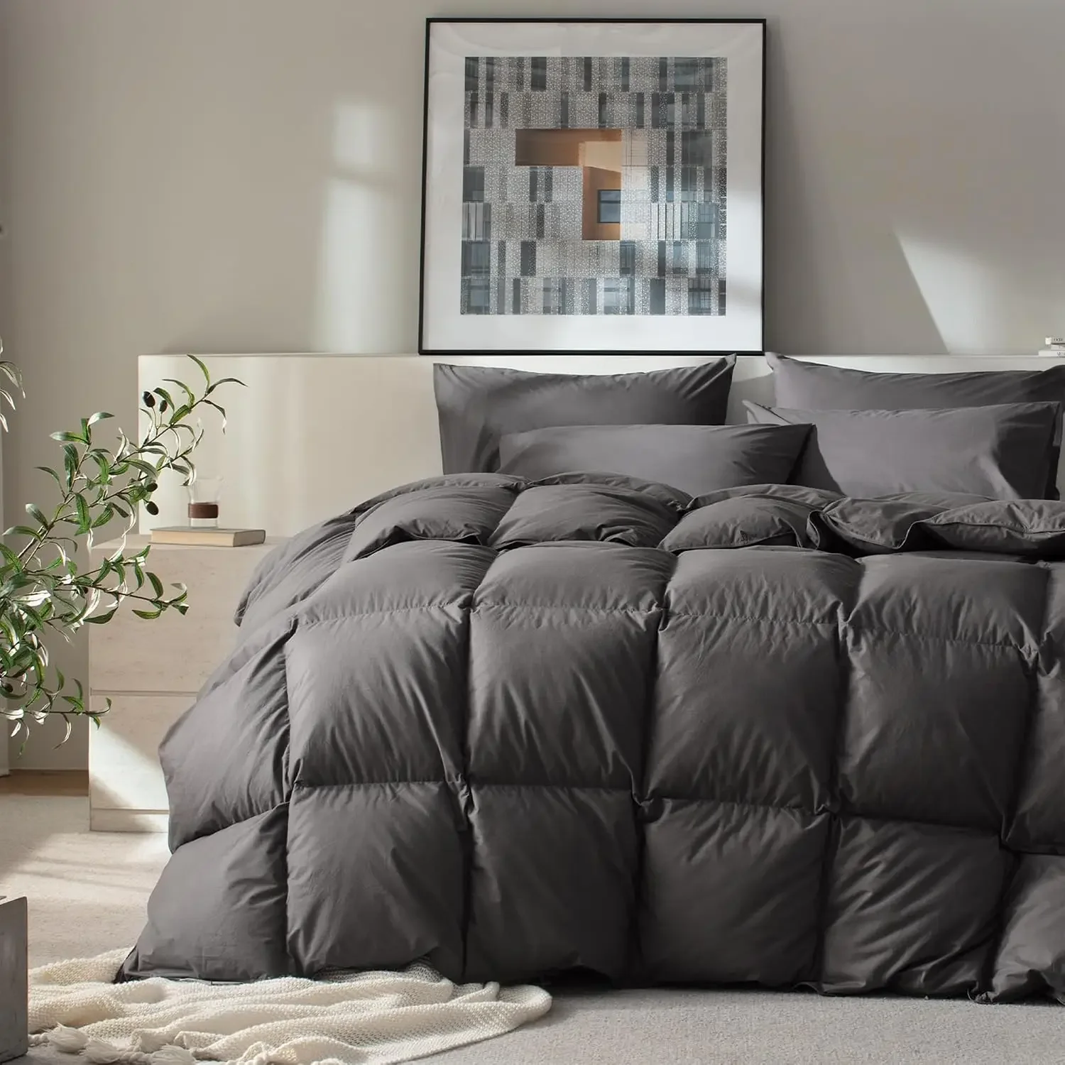 Hungarian Feather Down Comforter Full Gray Duvet Insert | Hotel Style Bedding Comforter,750+ Fill Power,100% Organic Cotton Fabr