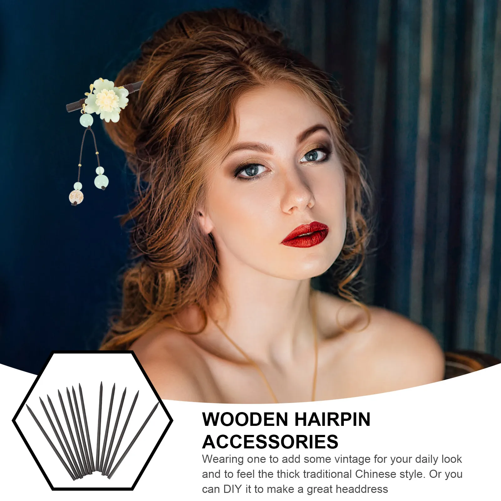 

12pcs Wooden Hairpins Retro Vintage Handmade Accessories Simple Design DIY Hairstyling Tools Traditional Chinese Style