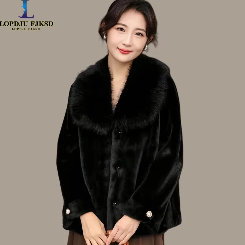 

Faux Mink Fur Coats for Women,Single Breasted Jackets,Female Overcoat,Thicken Warm Clothes,Fox Fur Collar,Spliced,New,Winter