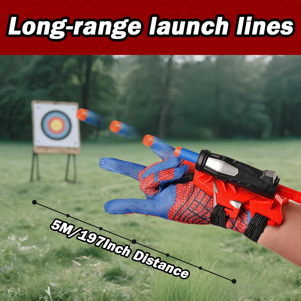 Set Mainan Pelontar Peluru Lembut Jaring Laba-Laba dengan 2 Pelontar, 30 Peluru Lembut & 2 Sarung Tangan untuk Aksi Menembak Bermain Peran Ideal untuk Anak-Anak