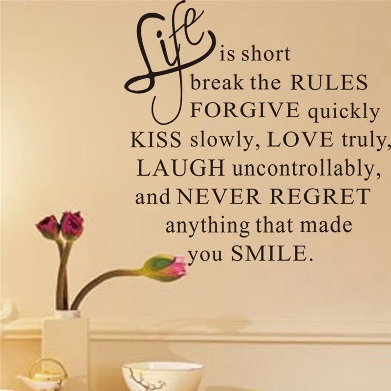 Life Is Short Inspirational Letters Wall Art Decorative Sticker For Office Bedroom Home Decoration Diy Quotes Decal Pvc Poster