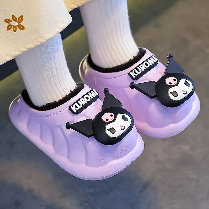 

Hello Kitty Anime Kawaii Sanrio Ins Children Warm Slippers Cute Cinnamoroll Winter Indoor Homewear Cotton Shoes Gifts for Kids