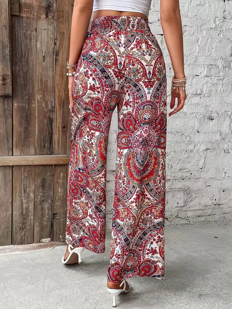 Mode Vintage Print Breite bein Hosen Frauen Casual High-taille Hosen 2024 Frühling Sommer Büro Dame Kleidung Streetwear – Detail 14
