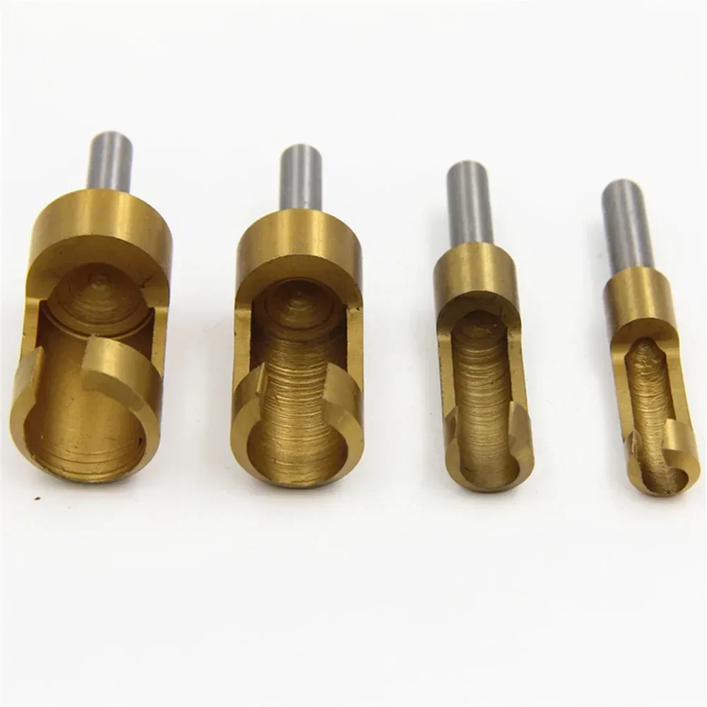 4Pcs Titanium Coated Shank Barrel Cork Drill Bit Plug Cutter Bored Hole Tenon Drills Hole Saw Arbors Woodwork Tools