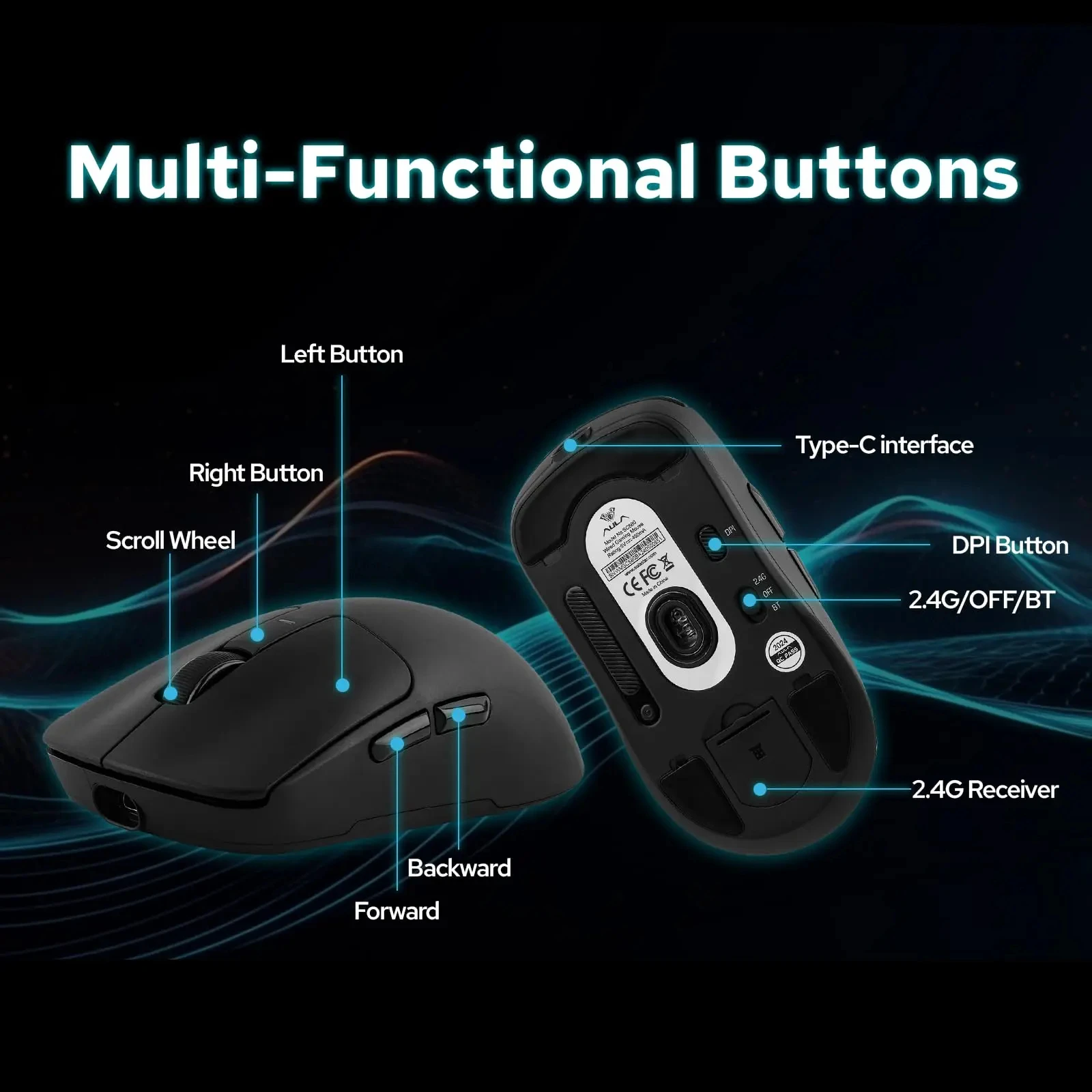 AULA SC680 Wireless Gaming Mouse Tri-Mode 2.4G USB-C BT5.2 PAW3395 8K Polling 26K DPI Lightweight Rechargeable for PC Laptop Mac