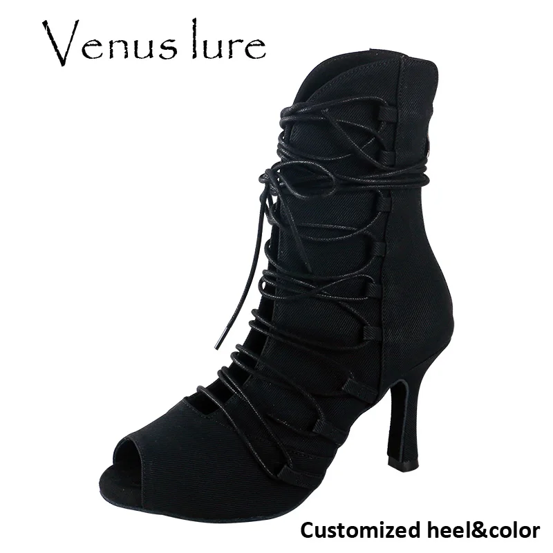 

Venus lure Customized High Quality Black Dance Ankle Boots Women Suede Sole Shoes Boot for Dancing Peep Toe