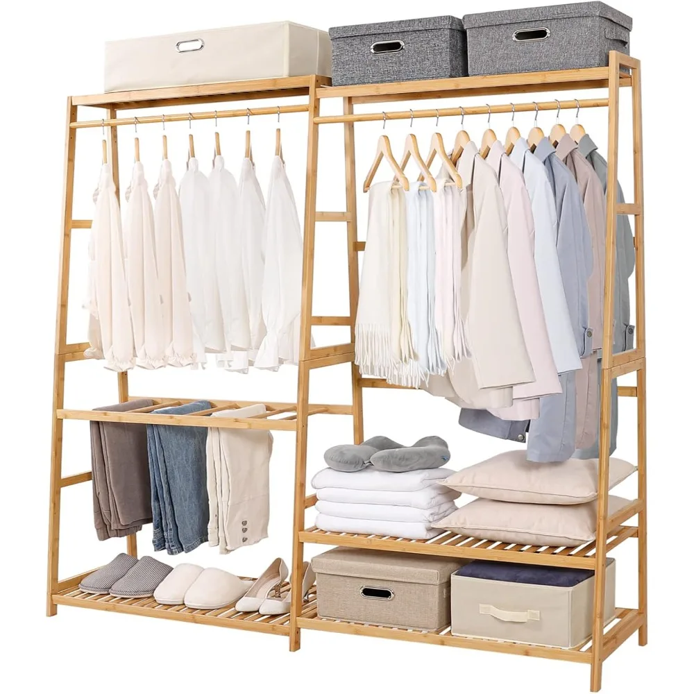 

Homde Bamboo Clothes Rack Heavy Duty Garment Racks for Hanging Clothes, Max Load 440lbs, Freestanding Clothing Rack Closet with