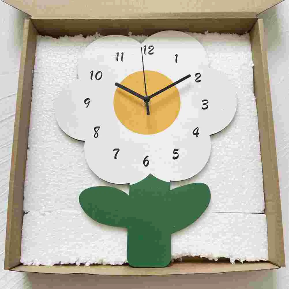 Flower Clock Wood Wall Decor Desk Table Decorative Basswood Household Non-ticking Clocks Student