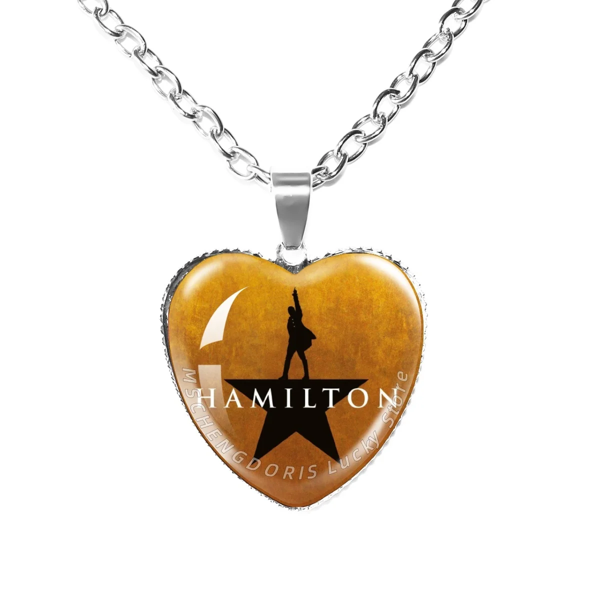American Musical H-Hamilton Necklace Heart-Shaped Glass Cabochon Pendant Necklace Charms Accessories Jewelry Gift Fans MS042