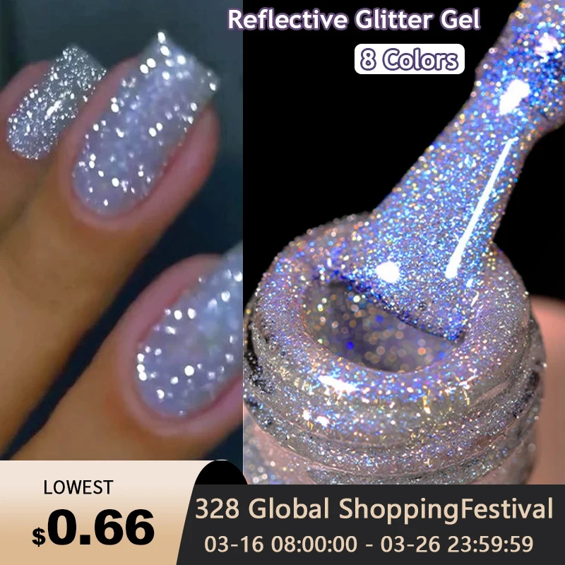 UR SUGAR 15ml Blue Reflective Glitter Gel Nail Polish Champagne Sparkling Sequin Semi-permanent Varnishes Soak Off Nail Art Deco