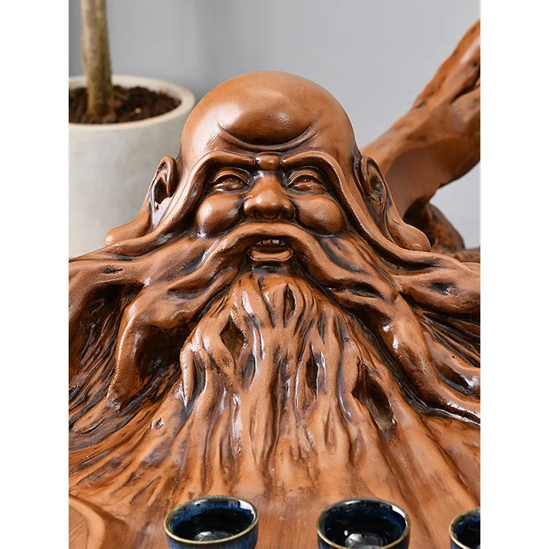 Imitation root carving tea table and chair combination, tea set integrated balcony Kung Fu outdoor tea table office home