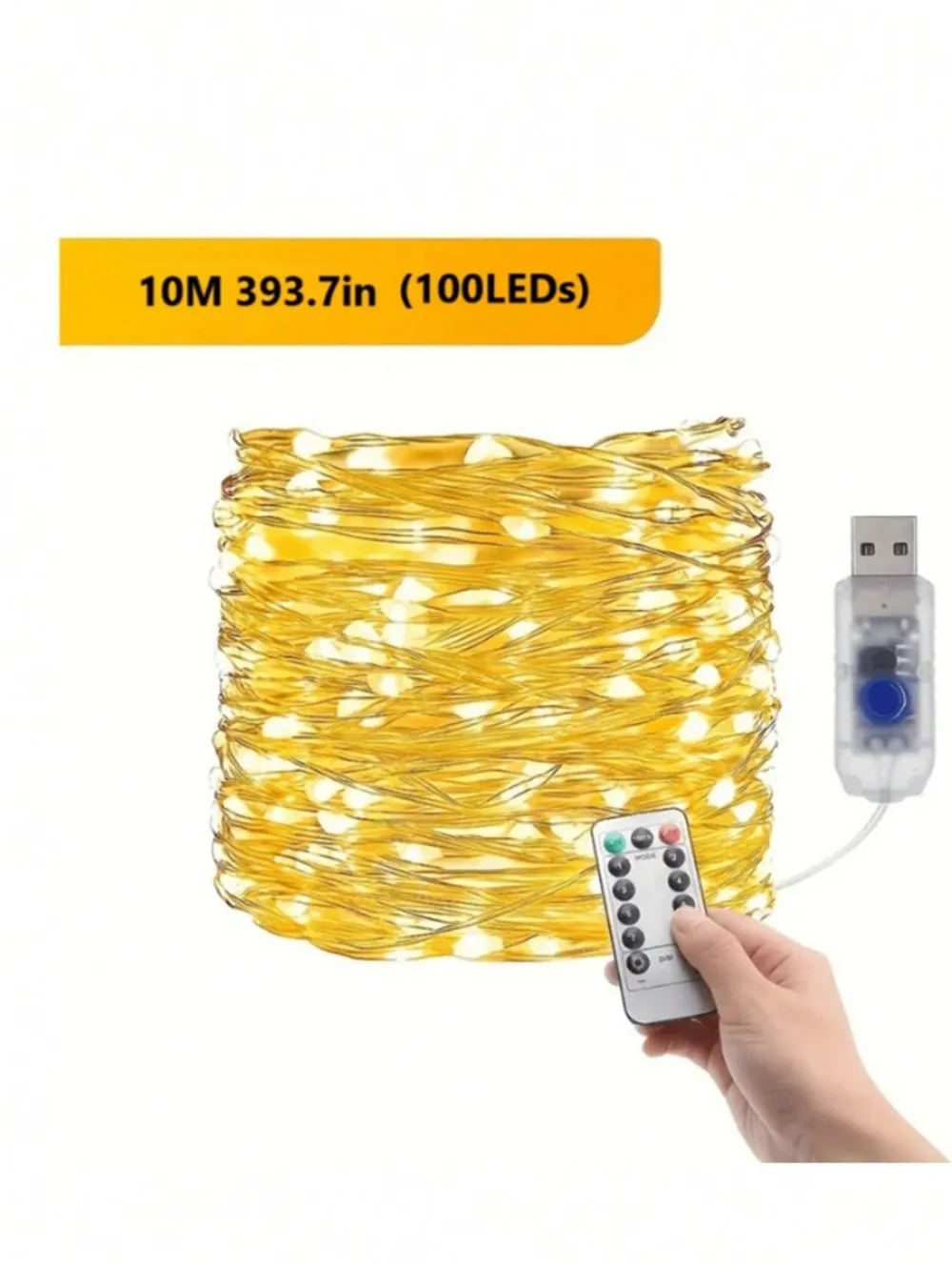 1PC10M100LED USB copper wire light string with 8 remote control modes,suitable for bedroom,wedding,party,holiday decoration