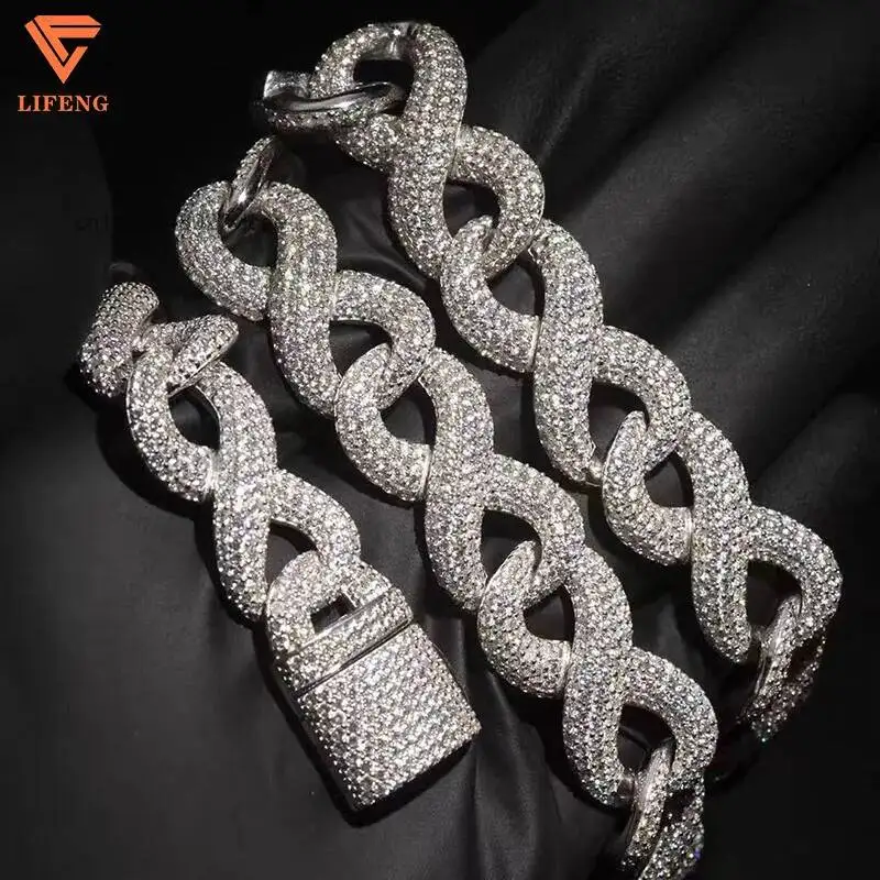 New Arrival Fashion Jewelry Popular White Gold Plated S925 Iced Out 18mm Vvs Moissanite Hip Hop Initial Cuban Chain Men Necklace