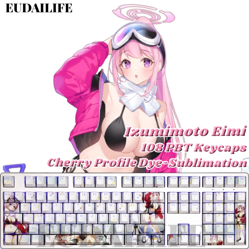 Izumimoto Eimi 108 Keycaps Blue Archive PBT DYE Sublimation Light Transmitting Cherry Cross Axis Switch for Mechanical Keyboard