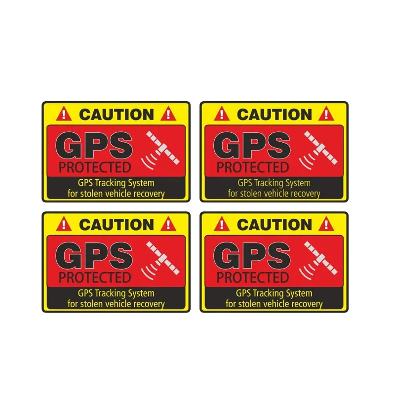 Car Sticker Warning 4 X Caution GPS Tracking System Protected Car Decal Accessories PVC ,8cm*5cm