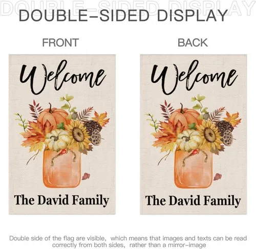 Personalized Floral Mason Jar Fall Welcome Garden Flag Vertical, 12x18 Inch XXQ