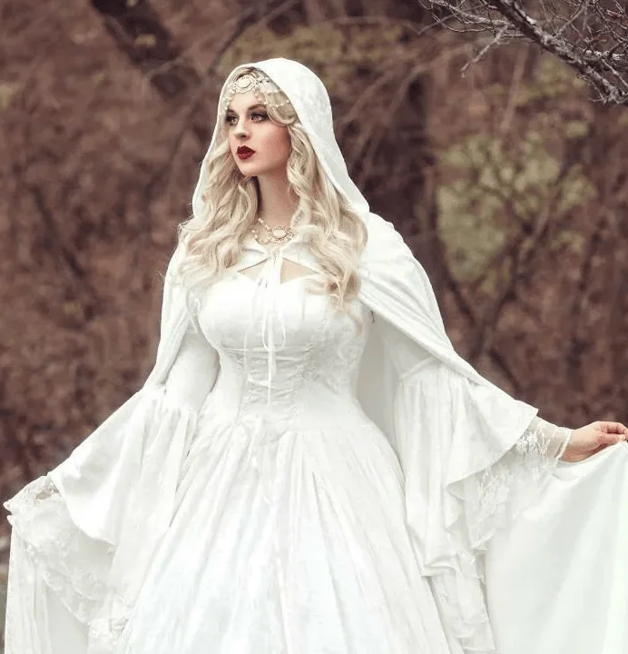 

Новый свадебный плащ невесты с капюшоном и длинным поясом на Хэллоуин, средневековый костюм, плащ, женская этническая одежда, сценический костюм