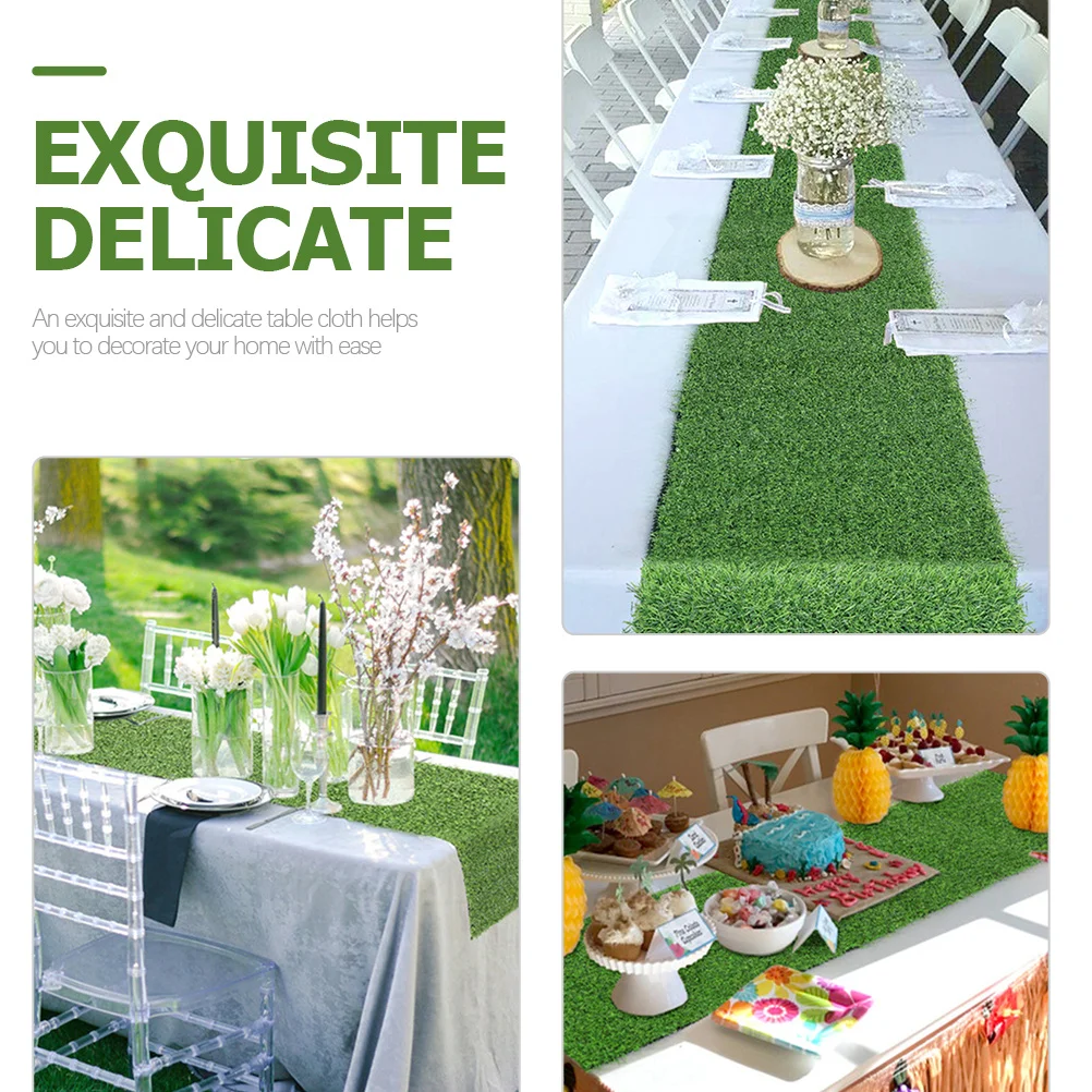 

Multifunctional Artificial Grass Table Runner Simple Foldable Table Cover for Indoor Outdoor Holiday Festival Dining Decoration