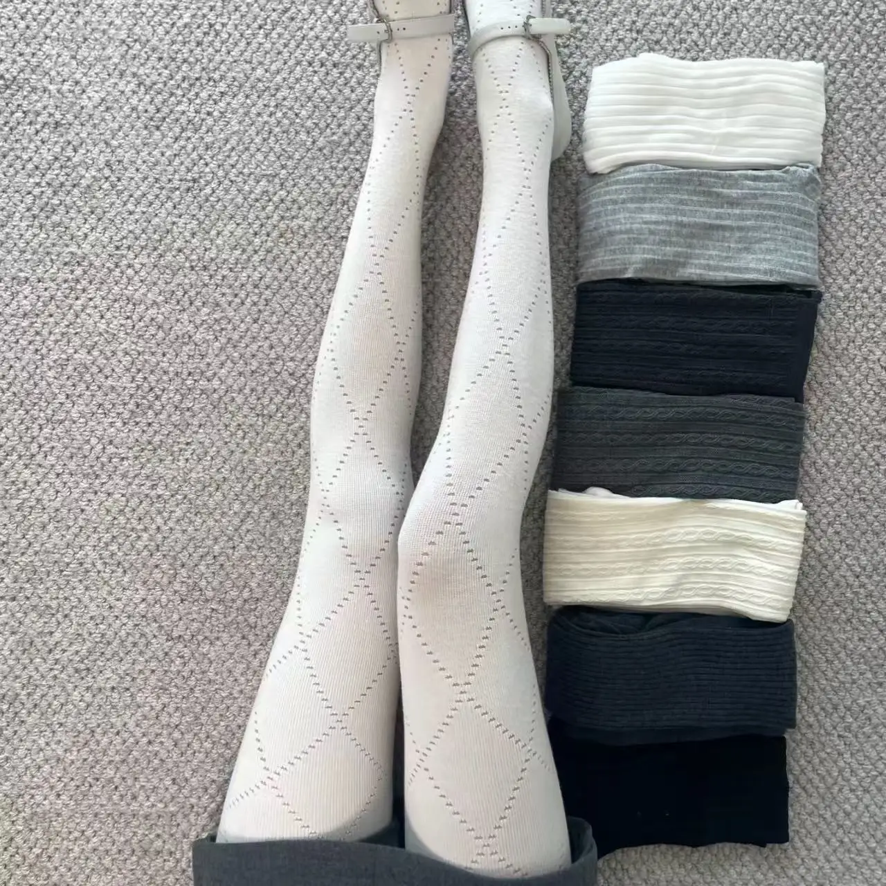 Women Tights Grey Diamond Cut-out Leggings for Spring Cotton High Elastic Non-release Leggings Solid Color Slimming Pantyhose