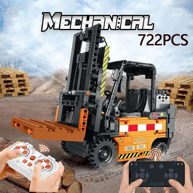 722PCS Remote Control Forklift Model Building Blocks Transporter Engineering RC Car Electronic Bricks Toys For Kids Holiday Gift