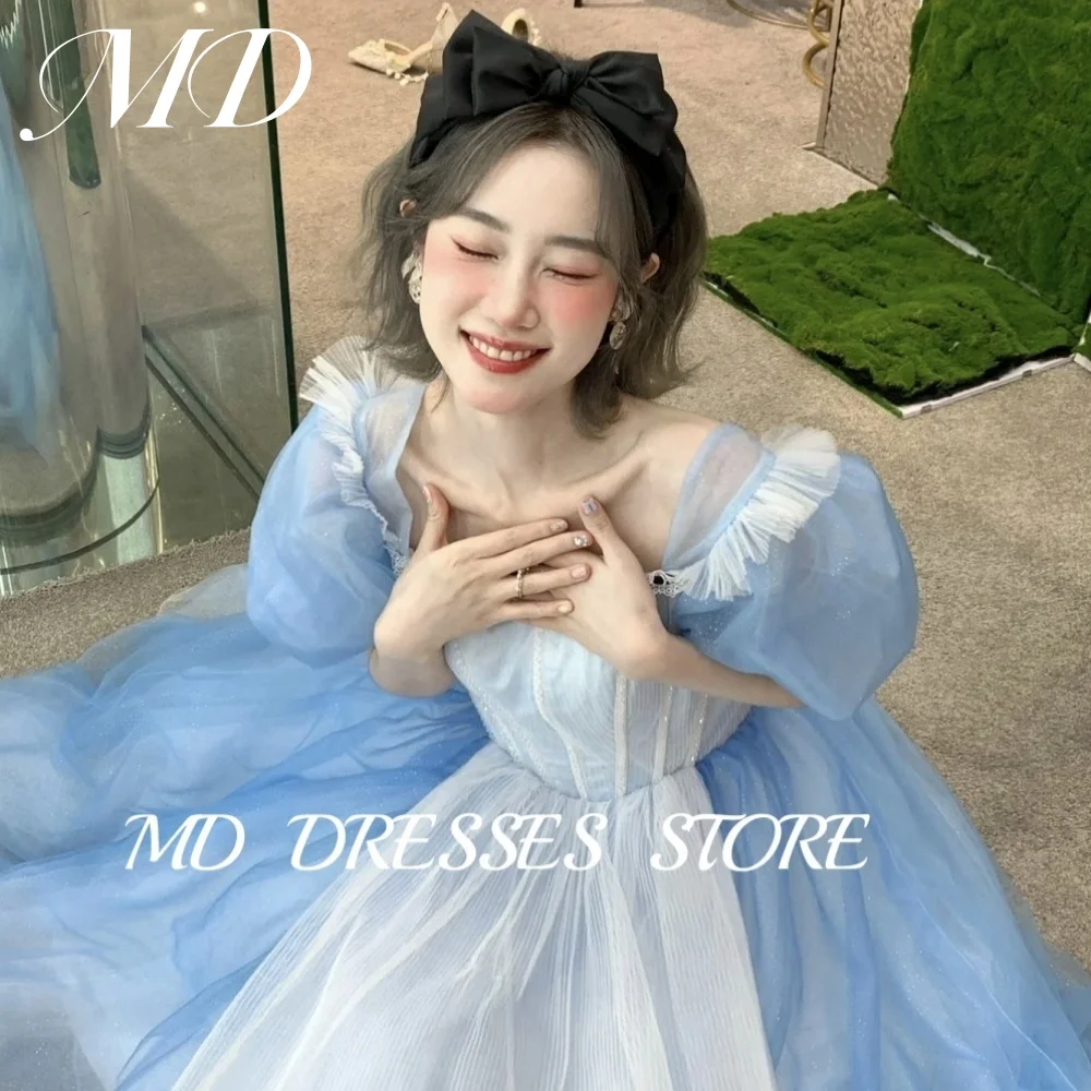 MD Princes Sky Blue A-line Wedding Party Dress Wonderland Tulle Puff Sleeve Photoshoot Floor-Length Customized Bride Gowns 2025