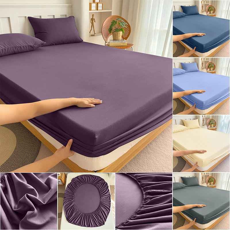 90/120/150/180x200 ملاءة سرير جاهزة مع شريط مرن بلون أغطية مرتبة حامي سرير مفرد مزدوج كينج 100% قطن