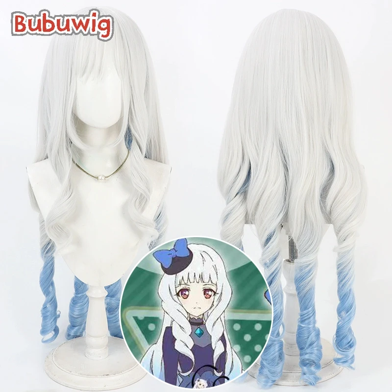 Bubuwig Synthetic Hair Shirogane Riri Cosplay Wigs Gakuen IDOLM@STER 80cm Long Wavy Silver White Mixed Blue Wig Heat Resistant