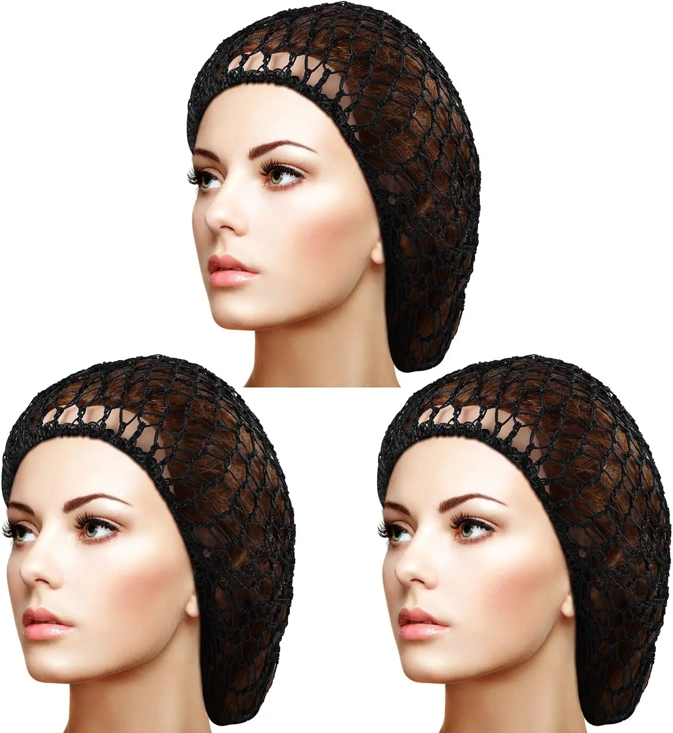 3 Pieces Mesh Hair Net Rayon Crochet Hair NetsKnit Snood Hat Crocheted Sleep Cap