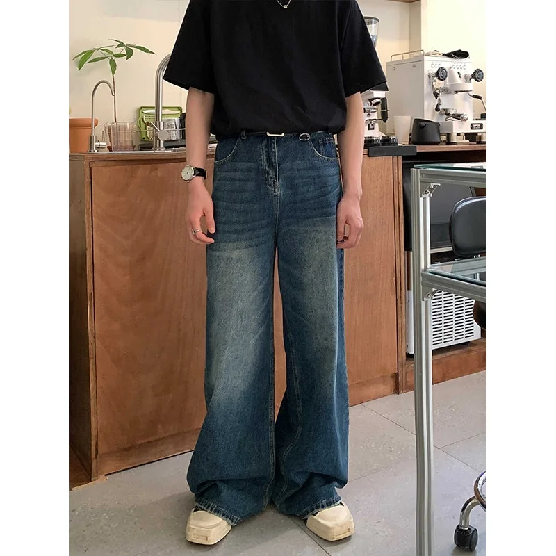 

Американские винтажные свободные прямые джинсы с завязками, мужские повседневные широкие брюки, брюки длиной до пола, модные весенне-осенние брюки