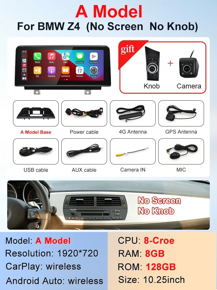 STWEI Qualcomm Snapdragon 665 6125 Andorid 14 Draadloze Carplay Auto Scherm Voor BMW Z4 E85 E86 E89 CIC Geen Scherm Model GPS Navi