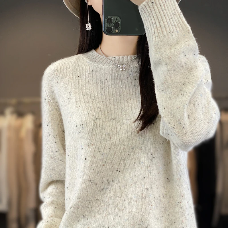 Women\'s 100% Pure Cashmere Sweater, Round Neck Pullover, Long Sleeve, Loose, Soft Waxy, Knit Bottoming Sweater