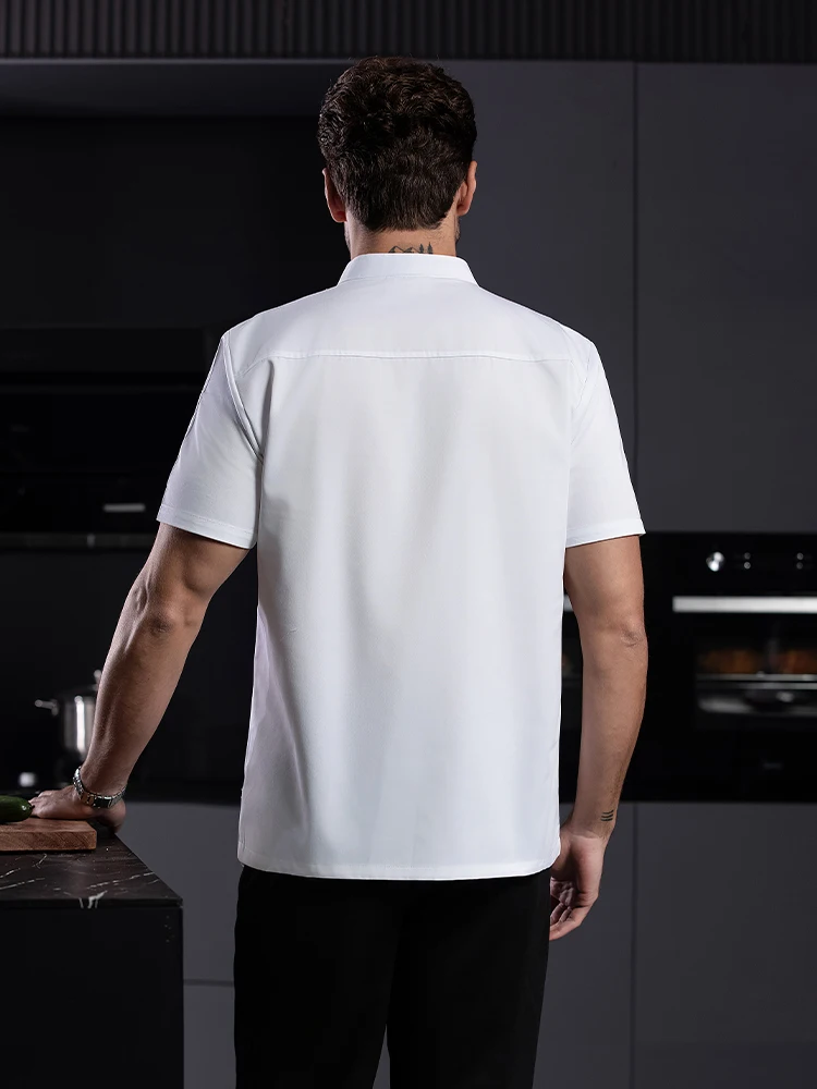 قميص أسود أبيض لطهي الطعام، معطف طاهٍ للمطبخ، زي عمل معجنات الخباز، ملابس الفنادق، سترة كوك قطنية راقية