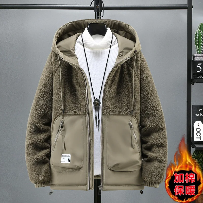 American Vintage New Fashion Men's Spliced Casual Trendy Simple Loose Long Sleeve Zipper Wool Jackets Male Clothes Coats Tops