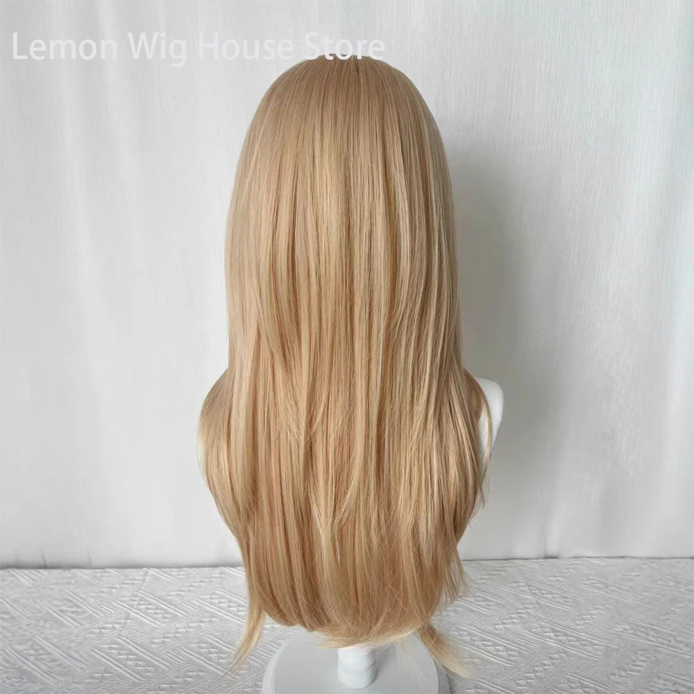 Picture 5: Flax Gold Synthetic Wig with Bangs Long Straight Hair High-Layered Lolita Wigs for Women's Daily Cosplay Wig Heat Resistant