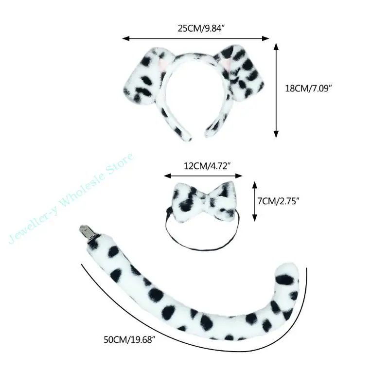 R7UF Cartoon Dog Ears Headband Animal Tail Collar Hair Hoop for Kids Shows Stage