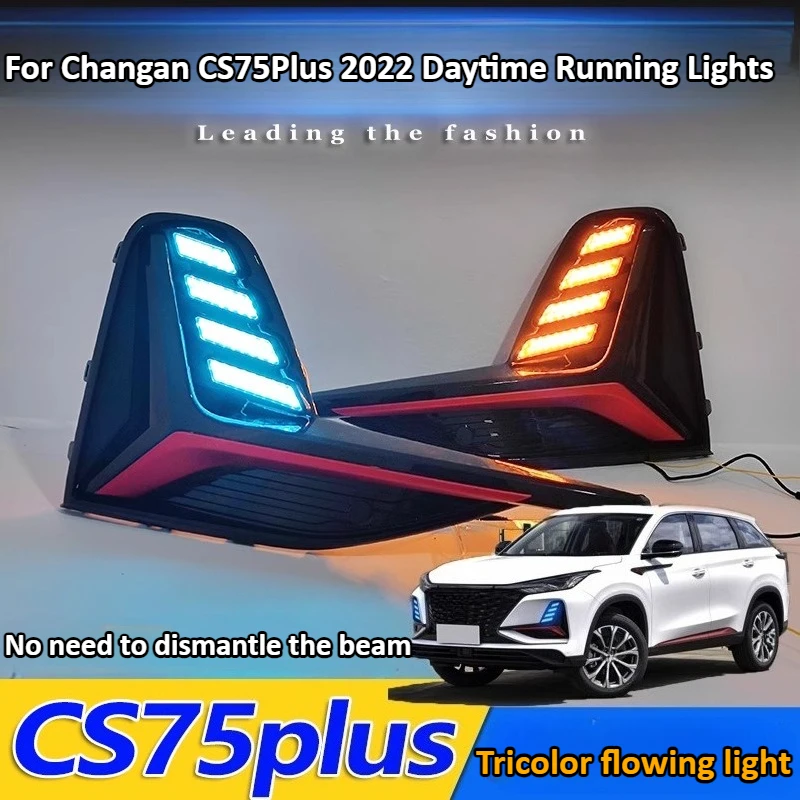 

For Changan CS75Plus 2022 Daytime Running Light Modified Front Fog Lamp LED Flowing Turn Signal Decorative Light