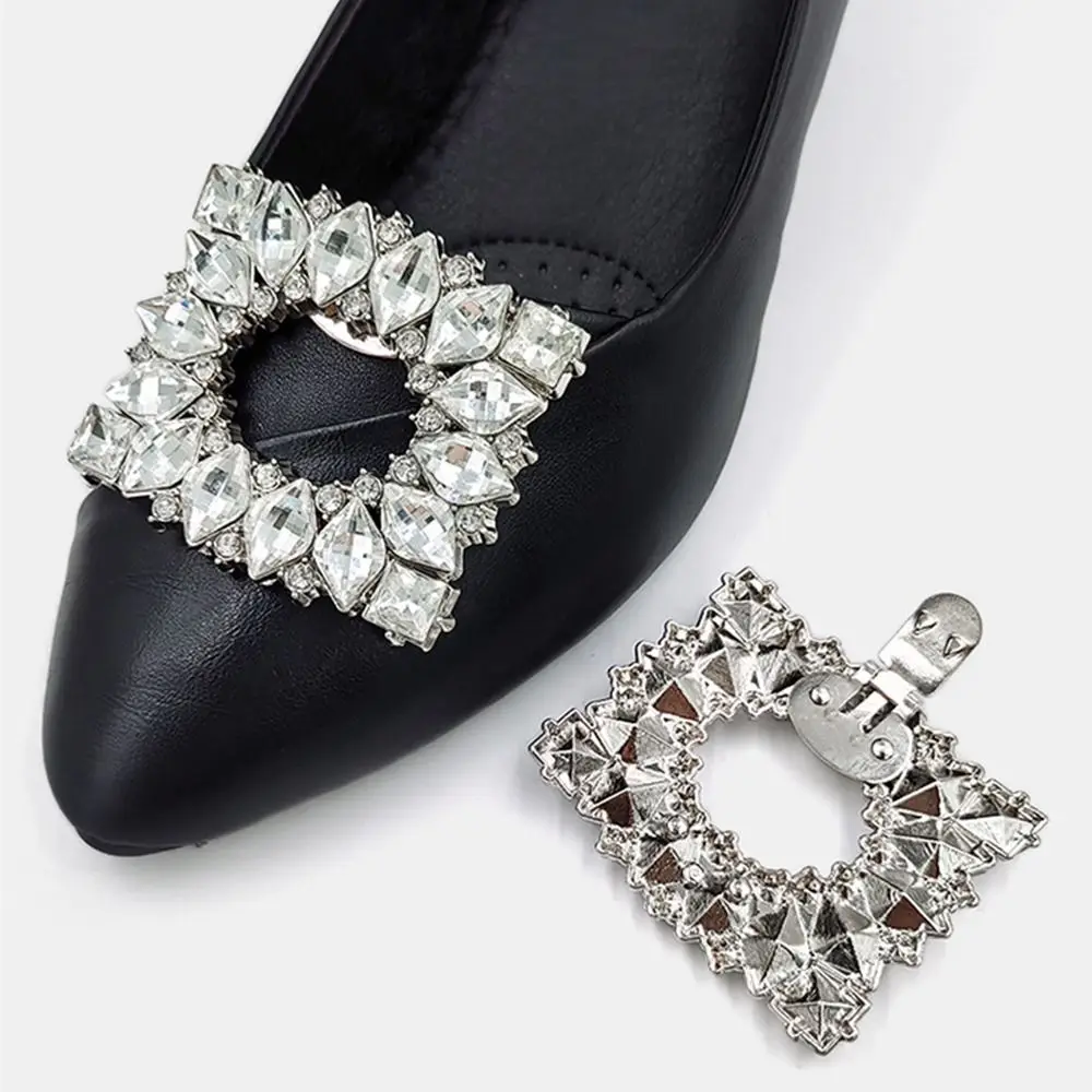 Wedding Shoe Decorations Clip Shiny Flower Charm Buckle Wedding Bride Glass Crystal High Heel Shoe Rhinestone Decorative Clamp image 2