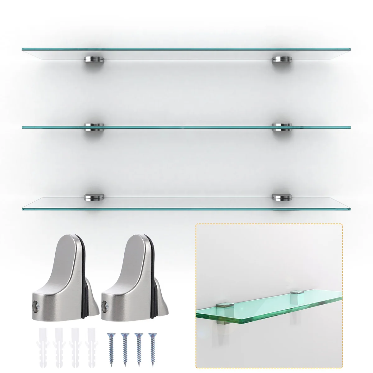 

4pcs Zinc Alloy Layer Board Clamps Adjustable Shelf Brackets Wall Mount Floating Glass Shelves Home Kitchen Bathroom Decor