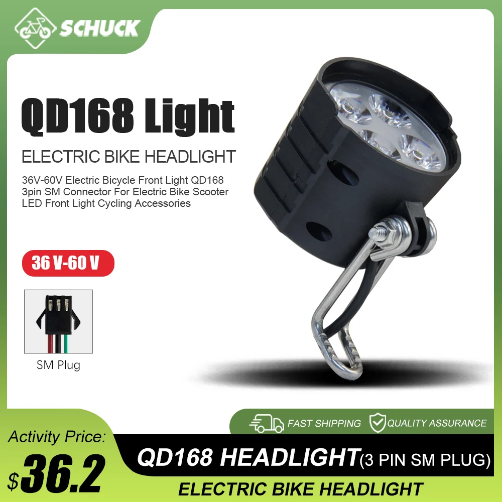 

36V-60V Electric Bicycle LED Front Light QD168 3pin SM plug Connector For Electric Bike Scooter Front Light Cycling Accessories